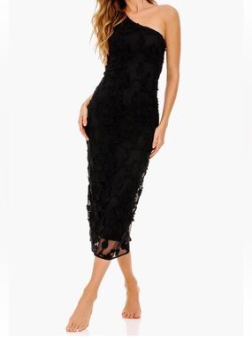 Agua Bendita Sz M Dress Balm Chroma One-Shoulder Cover-Up Midi Dress Black Lace